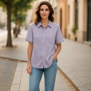 Miss Selfridge Lavender Gingham Seersucker Shirt | Size 14 | Oversized Fit